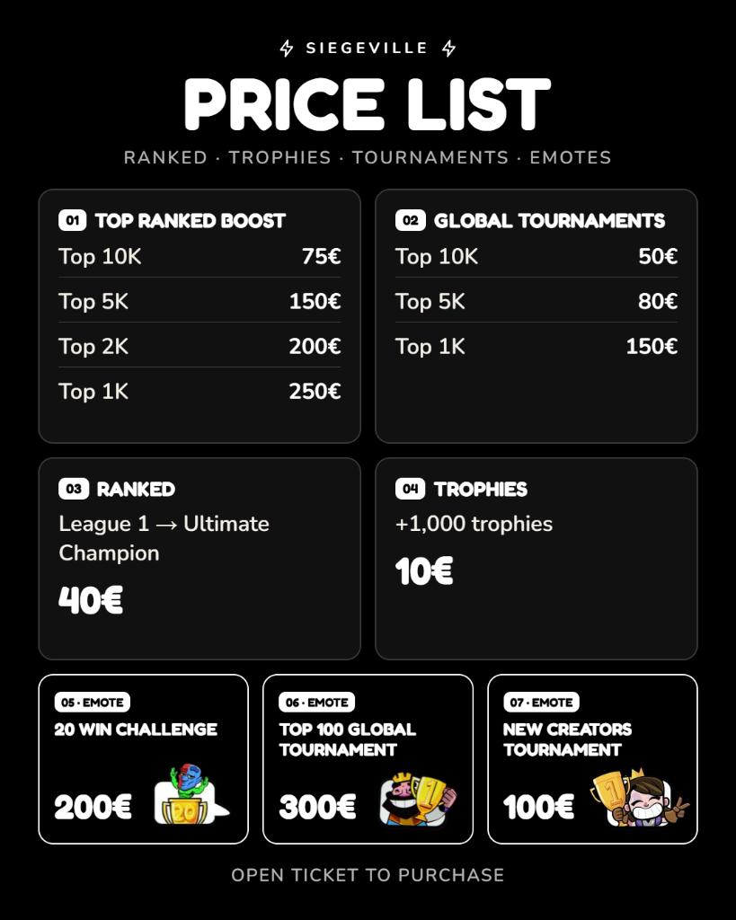 SiegeVille Price List
